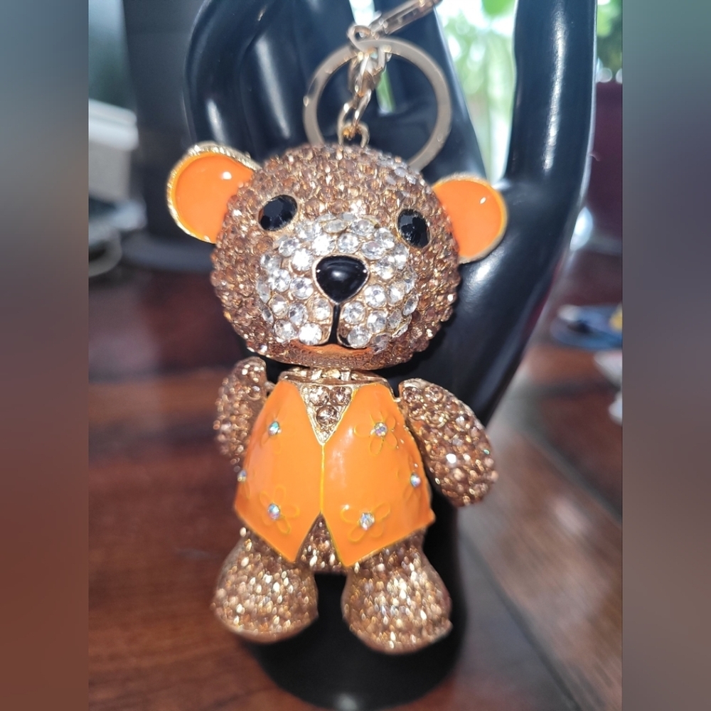 Sparkling Bear Bag Charm with Orange Accents Large - Picture 3 of 4